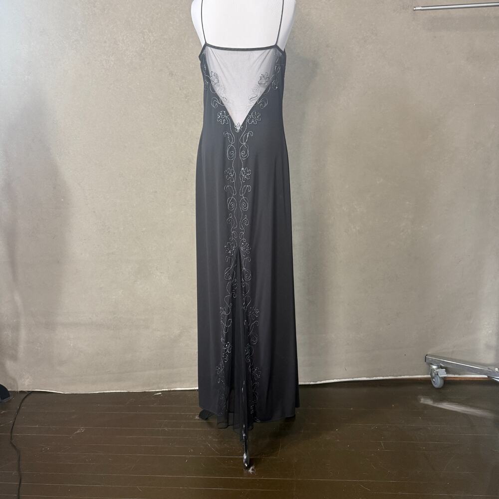 Dave Johnny Vintage Beaded Illusion Back Formal Gown Size 13 14 Black Sheath